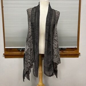 Vintage Concept Gray Art-To-Wear Lagenlook Open Mixed Fabric Vest Size Small